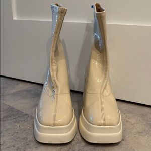 Free People Cream Patent Ankle Boots
